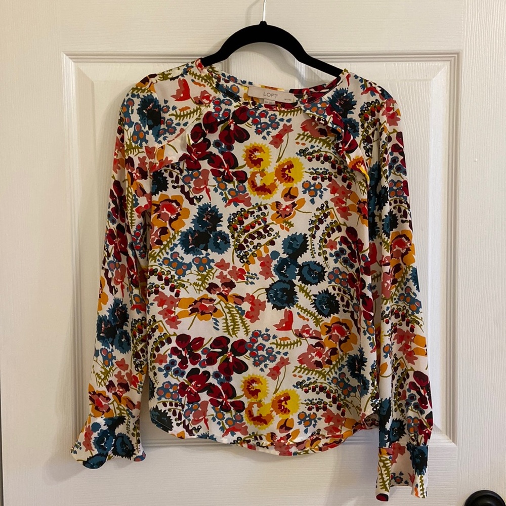 Loft xxsp Floral Long Sleeve Blouse